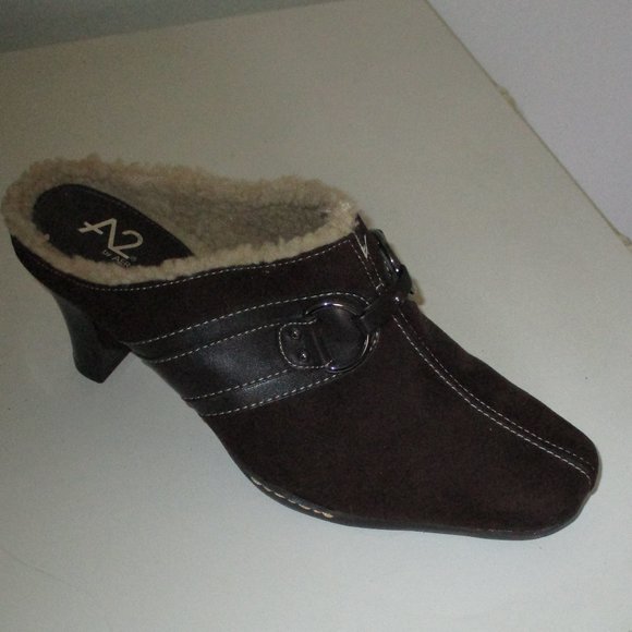 Aerosoles A2 "Snapjack" Brown Faux Fur Mule Heel Bootie NWOB - Size 7.5B - Picture 2 of 9